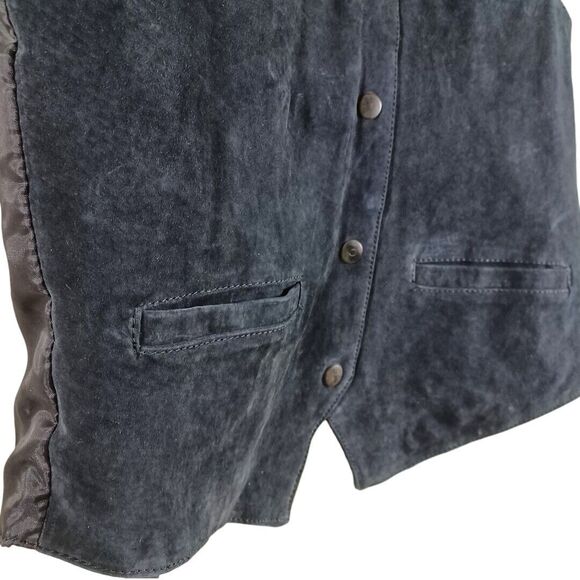VTG Don’t Stop Classics Black Suede Leather Vest L Western Rockabilly Snap Front - Picture 4 of 6